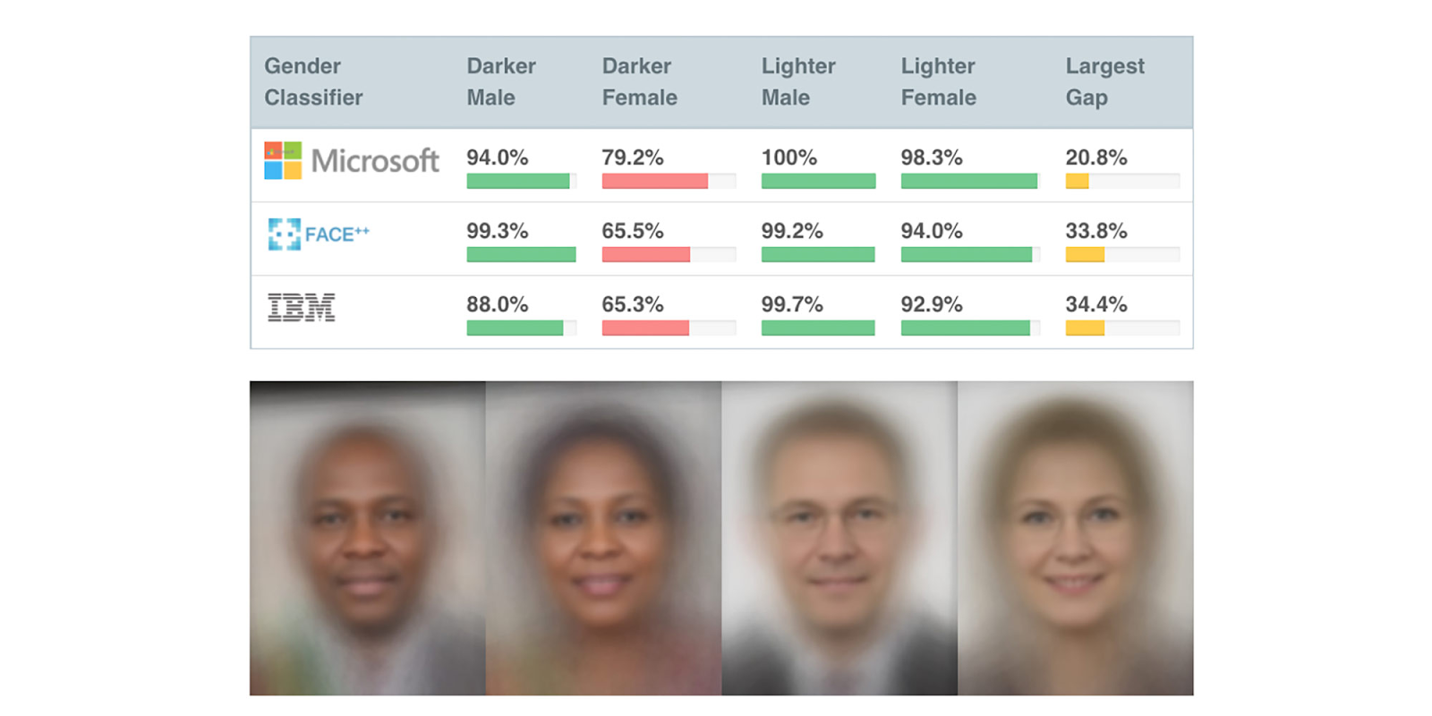 Gender and race disparities from the [Gender Shades](https://ars.electronica.art/outofthebox/en/gender-shades/) study.